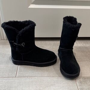 UGG Black Suede Boots with Fur Trim